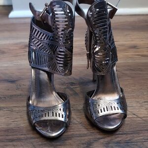 Elegant BCBG Metallic Strappy Heels